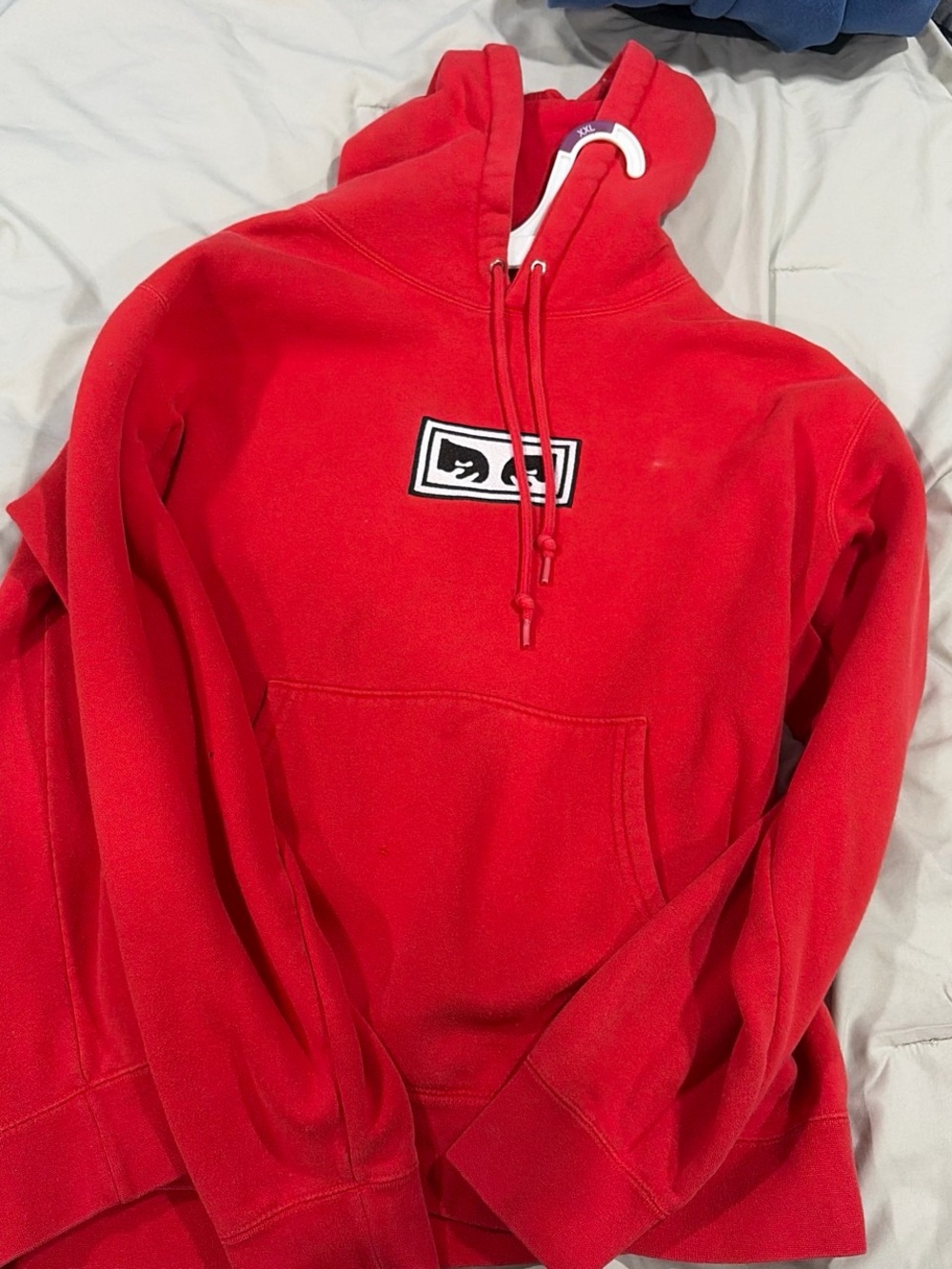 Obey Red Crewneck Pullover Hoodie with Center Logo